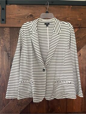 a.n.a Black & White Striped Single-Button Blazer